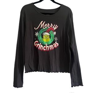 NWT Dr Seuss The Grinch Merry Grinchmas Women's Long Sleeves Ruffled Siz…